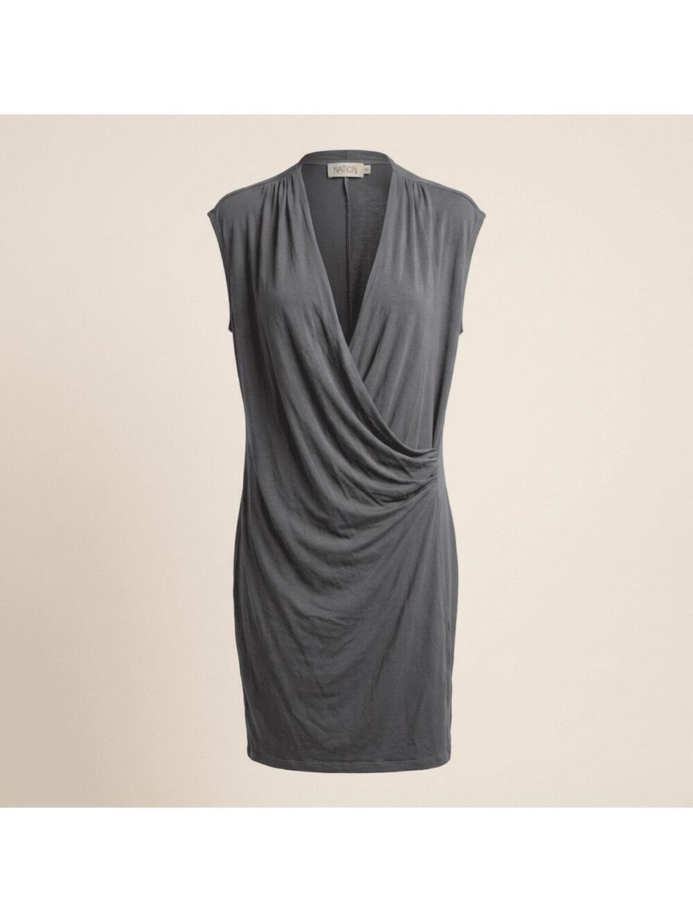 Nation LTD Gray Draped Midi Faux Wrap Dress Small S Viscose Made in USA